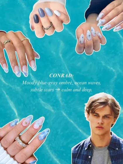 For Team Conrad, this set captures his moody vibe. It features a blue-gray ombre with subtle star details, reflecting the calm and deep energy of the ocean.