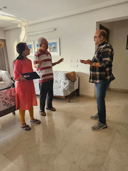 A moment from an on-site Vastu consultation. I am discussing the energy flow of the living space with the homeowners. Identifying the source of energetic disturbances is the first step to creating a home that supports growth and well-being.