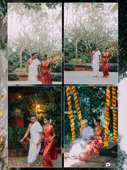 A collage of the couple enjoying quiet moments together at the venue, including on the swing.