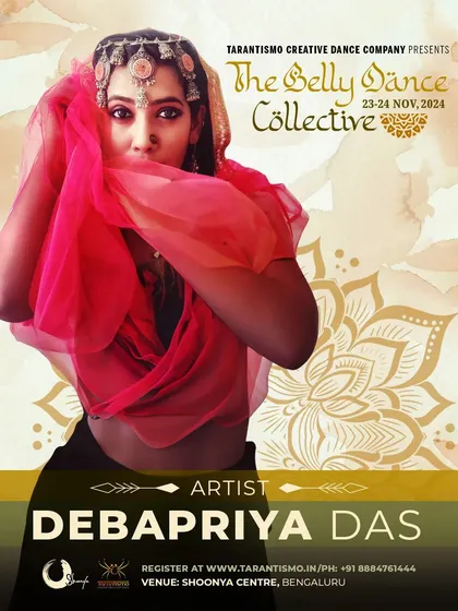 Debapriya Das featured as an artist for The Bellydance Collective, highlighting her expertise and role in the Bangalore belly dance movement.