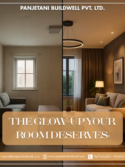 Witness the dramatic impact of professional lighting and interior design. This comparison shows how we transform a dimly lit, plain room into a warm and inviting modern living space with strategic ambient, task, and accent lighting.