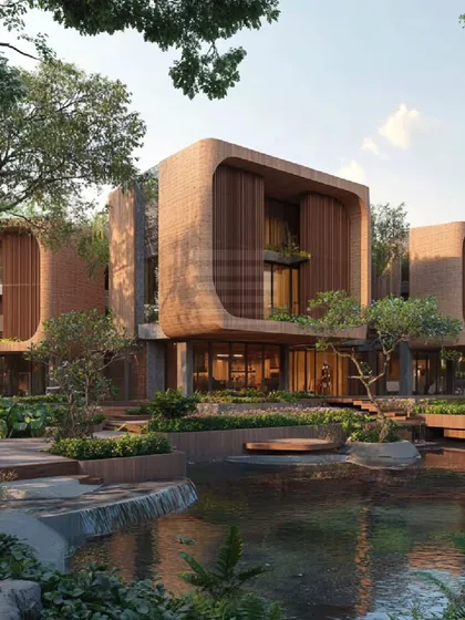 This conceptual design for an eco-conscious community in Kanakapura showcases our exploration of sustainable living. The architecture uses mud block construction and is integrated with natural water features and dense greenery, proposing a model for biophilic community design.