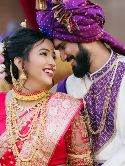 The pure joy between a bride and groom during their Maharashtrian wedding. I live for these candid close-ups, where you can feel the happiness and love.