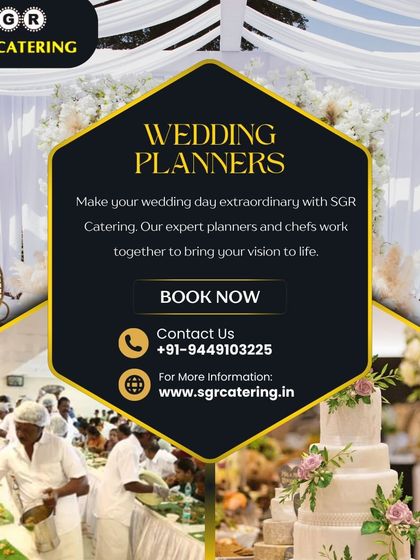 Make your wedding day extraordinary with our expert planners and chefs. This collage shows the different facets of a wedding we manage, from the traditional sadhya meal to a modern tiered wedding cake.