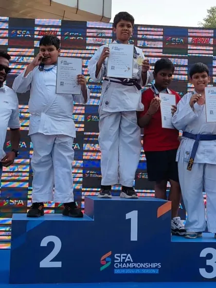 A group of my students dominating the podium at the SFA Championship. Their belts show a range of experience, but they all share a winner's mindset.