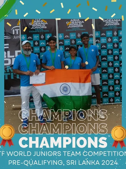 It is a moment of immense pride to see my players represent their country. Here is the victorious Team India, including my students Tavish, Hruthik, and Fazal, after becoming champions at the ITF World Juniors Team Competition Pre-Qualifying event in Sri Lanka.