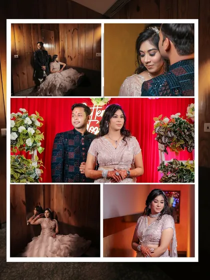 Documenting the Roka ceremony, this layout balances formal family moments with intimate couple portraits. It's designed to show the significance of the event as well as the personal connection between the couple.