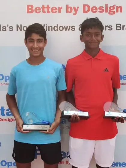 Tavish Pahwa and his partner Hruthik Katakam after winning the Boys U14 Doubles title at the prestigious Fenesta Nationals 2023. A win at Fenesta is a major career highlight for any junior player.