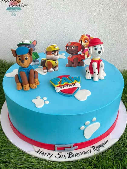 No job is too big, no pup is too small for this Paw Patrol cake. We brought the whole team together with detailed, handmade fondant figures of Chase, Marshall, and the gang, ready for a rescue mission.