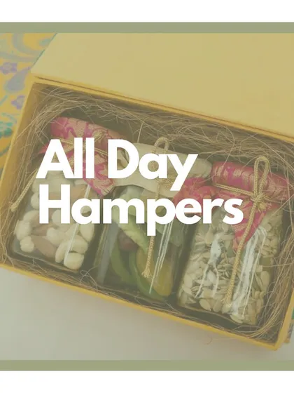 My 'All Day Hampers' are designed for everyday gifting. Whether for a housewarming or a visit to grandma, I can create a dedicated hamper with all her favorite snacks.