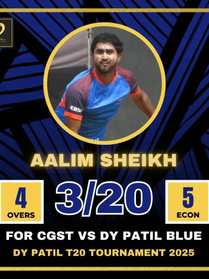 Aalim Sheikh delivers a top spell in the DY Patil T20 tournament, with figures of 3 for 20.