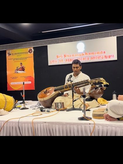 A trio performance at Sri Shanmukhananda Sabha in Mumbai with Vijay Natesan anna and Sriram Subbaraman anna. The dynamic between veena, mridangam, and kanjira creates a rich texture.