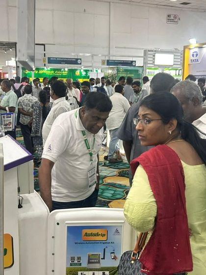 A visitor at Agri Intex 2025 learns about our Autodrip automation system. We enjoy sharing how our technology can simplify farm management.