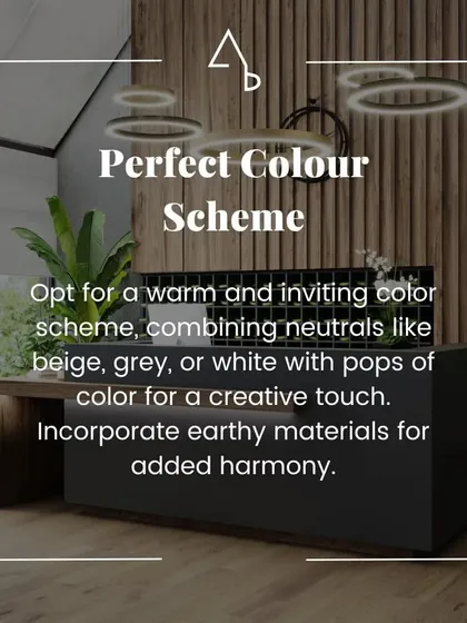 The perfect color scheme is essential for a welcoming reception. We often opt for warm neutrals like beige and grey, combined with pops of color and earthy materials to create a harmonious and creative atmosphere.