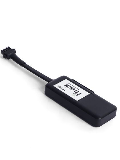 An angled shot of a compact GPS tracking device, showing its connector and branding. This is a great supporting image for an e-commerce listing.