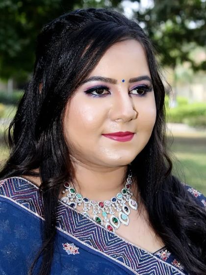 Another angle of this beautiful engagement makeup, highlighting the colorful necklace and how it ties in with the makeup.
