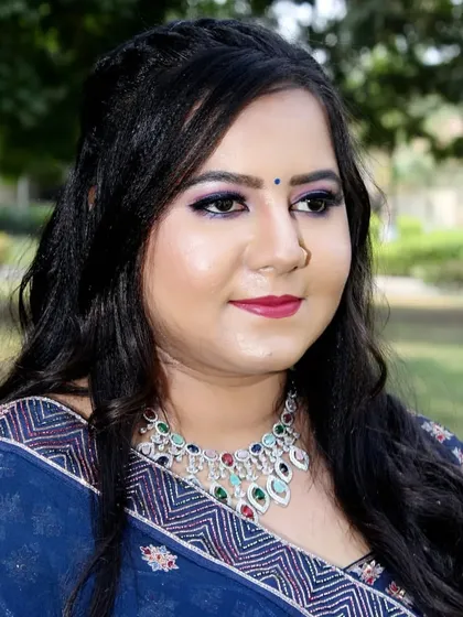 Another angle of this beautiful engagement makeup, highlighting the colorful necklace and how it ties in with the makeup.