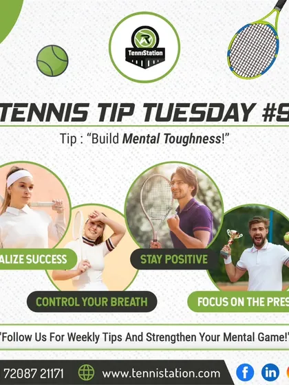 Tennis Tip Tuesday: A strong mind equals a strong game. We teach our players to build mental toughness by visualizing success, staying positive, controlling their breath, and focusing on the present.