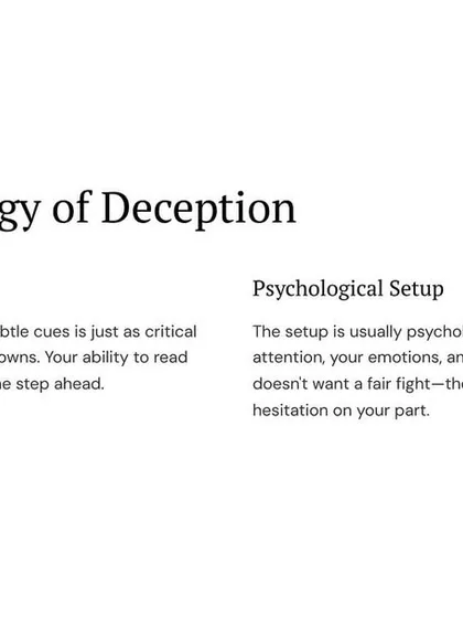 Recognizing these subtle cues is as critical as mastering your strikes. The setup is psychological, built on manipulating your attention and emotions. An attacker wants surprise and confusion, not a fair fight.