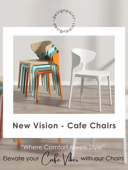 Our 'New Vision' cafe chairs are stylish, durable, and stackable. They are designed to elevate the vibe of any cafe or casual dining space.