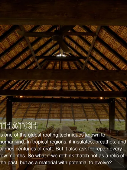 Our exploration of thatch began with understanding its history as one of the oldest roofing techniques. We question how to evolve this vernacular material, balancing its insulating, breathable properties with the modern need for durability.