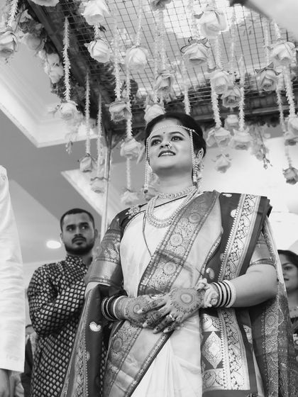 A timeless black and white shot of the bride's grand entrance.