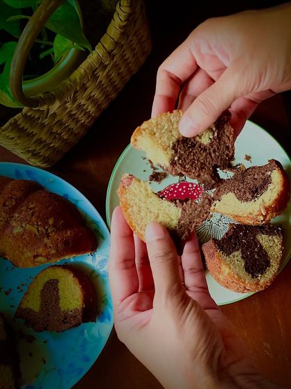 It looks like marble cake was the flavour of the season. This photo shows slices of my popular marble cake, which I baked over a dozen of in one week.