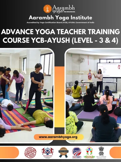 For those ready to deepen their expertise, we offer Advanced Yoga Teacher Training courses for YCB-AYUSH Levels 3 and 4. This program is designed for experienced teachers and professionals, covering yoga therapy, advanced asana adjustments, and in-depth anatomical knowledge.