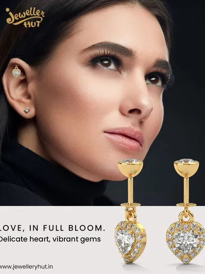 A closer look at one of our delicate heart-shaped hangings, shown here on a model with a healed helix piercing. This demonstrates how our jewellery is designed to complement your features and add a touch of elegant sparkle.