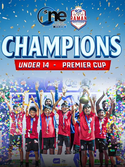 Our Under-14 team celebrating their victory as Premier Cup Champions at the One Football Championship. We build teams that know how to win together.
