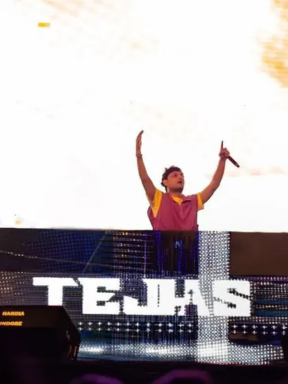 On the decks at IIM Indore, with my name displayed on the giant LED screen behind me.