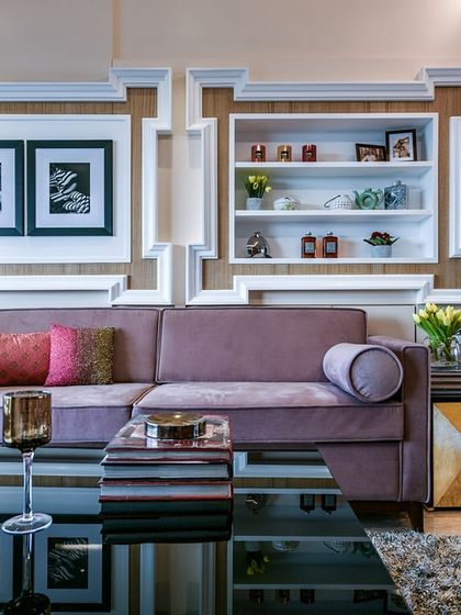 Here, I blended Art Deco forms with modern elegance. This 3BHK in Mumbai features geometric patterns and luxurious details, creating a living room that is visually engaging, sophisticated, and full of personality.