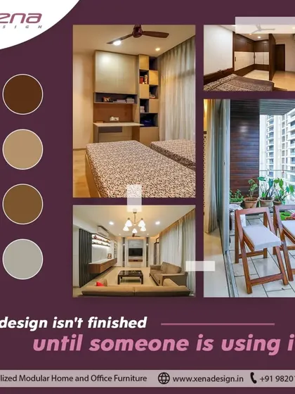 A design isn't finished until someone is using it. This collage shows our designs in use, from a cozy bedroom with a study nook to a living room and a balcony with seating.