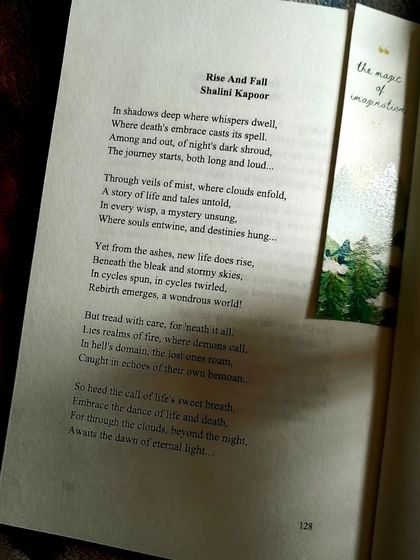 An inside look at the anthology, showing the poem 'Rise and Fall' by Shalini Kapoor. We ensure a clean and readable layout, letting the poetry speak for itself.