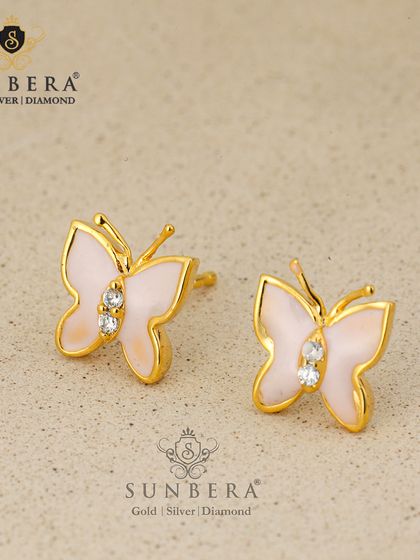 These beautiful butterfly earrings are crafted in gold with delicate pink enamel on the wings and two small diamonds for sparkle. They are a charming and colourful addition to any collection.