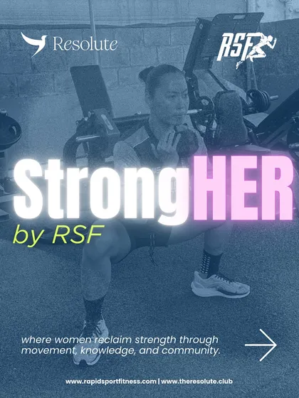 The promotional poster for our StrongHER workshop, a collaboration with Resolute. This event is where women reclaim strength through movement, knowledge, and community.