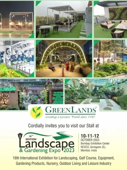 A collage of our work and our invitation to the 14th Edition of the Landscape & Gardening Expo in Mumbai. We actively participate in industry events to showcase our services and connect with the community.