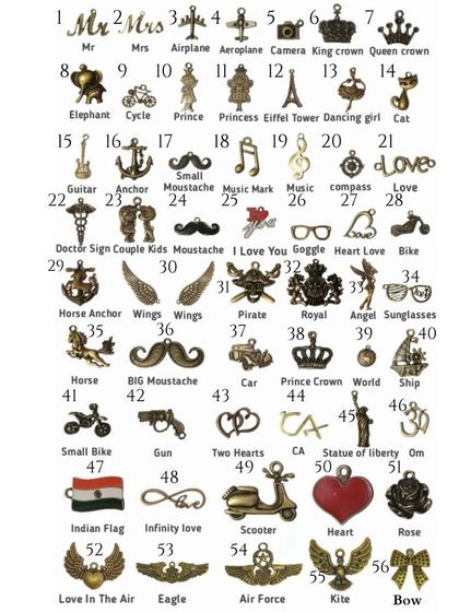 Find the perfect charm to represent his hobbies or personality from this extensive list.