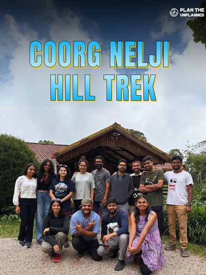 A group of trekkers in front of their homestay on the Coorg Nelji Hill trek.