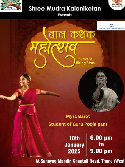 I am so proud to share that my young student, Myra, will be performing at the Bal Kathak Mahotsav. This event is a special stage for promising performers under the age of 14, and I look forward to her performance.