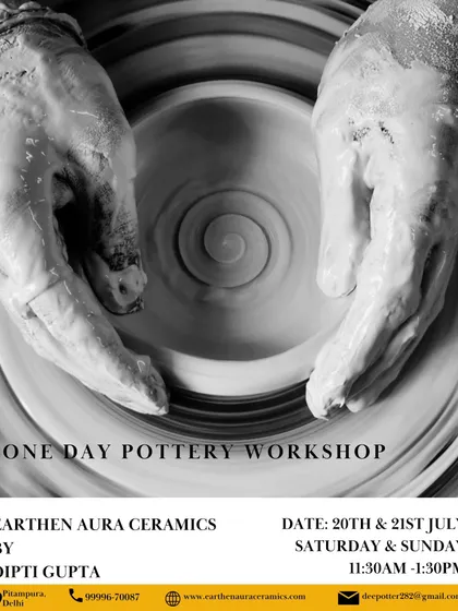 A poster for my one-day pottery workshop, perfect for those looking to try pottery for the first time. Join me on a Saturday or Sunday.