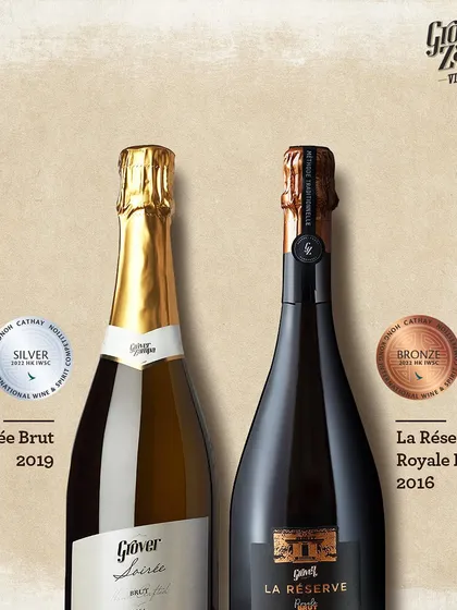 Our sparkling wines are consistently recognized for their quality. Here, our Soirée Brut and La Réserve Royale Brut showcase their silver and bronze medals.