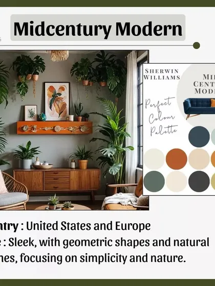 Midcentury Modern style, born in the US and Europe, is known for its sleek lines and geometric shapes. It emphasizes simplicity, functionality, and a connection to nature through the use of natural wood finishes.