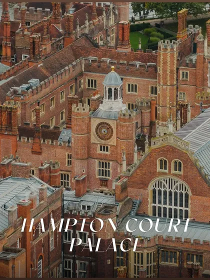 A close-up shot of the historic Hampton Court Palace, emphasizing the unique and prestigious nature of the wedding venue.