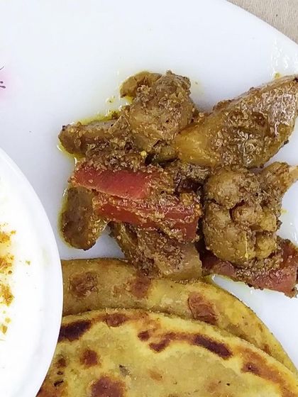 A close-up of the chunky vegetables in my Mix Veg Achaar. You can see the pieces of carrot and other veggies coated in the thick, flavourful masala. It’s a perfect accompaniment to parathas.