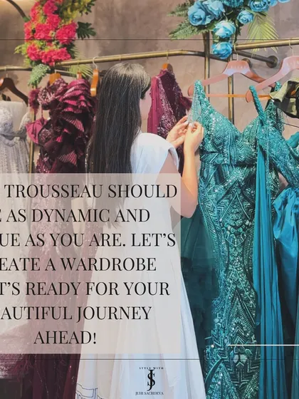Your trousseau should be as dynamic and unique as you are. Let's work together to create a wardrobe that's ready for the beautiful journey ahead, filled with pieces you'll love and wear.