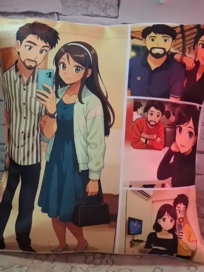 Turn your couple photo into a unique piece of art. I can create a custom anime-style illustration from your picture and print it on this soft LED cushion.