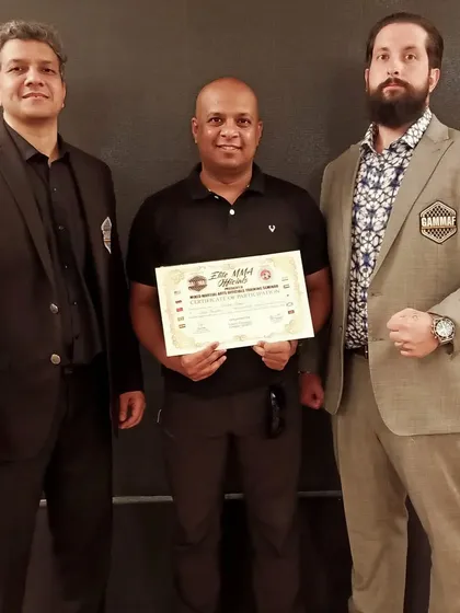 Another feather in our cap. Our head coach receiving the "Elite MMA Official Certification" from GAMMAF and AIMMAA.