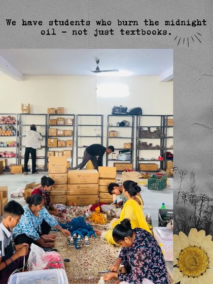 We have students who burn the midnight oil, not just for textbooks. This image shows our young, committed team of school and college students who join us after classes to support their families and learn new skills.