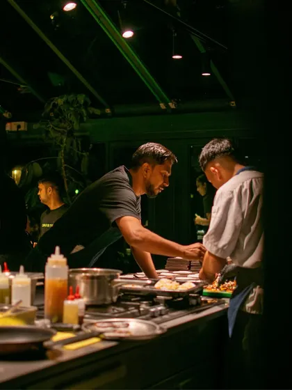The kitchen as a stage. Here, Chef Jyoti Singh and his team from The Second House, Goa, work with quiet precision during their pop-up.